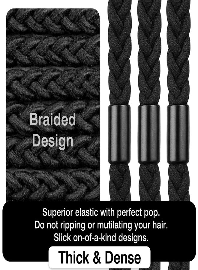 Brvlsoc Braided Black Hair Ties for Men – 10PCS Strong Elastic Bands for Thick, Curly, Dense Hair, No-Crease & Breakage-Free, Stylish Bracelet Design - Image 3